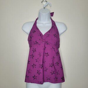 Y2k Converse purple black grunge star print emo scene halter tankini top medium